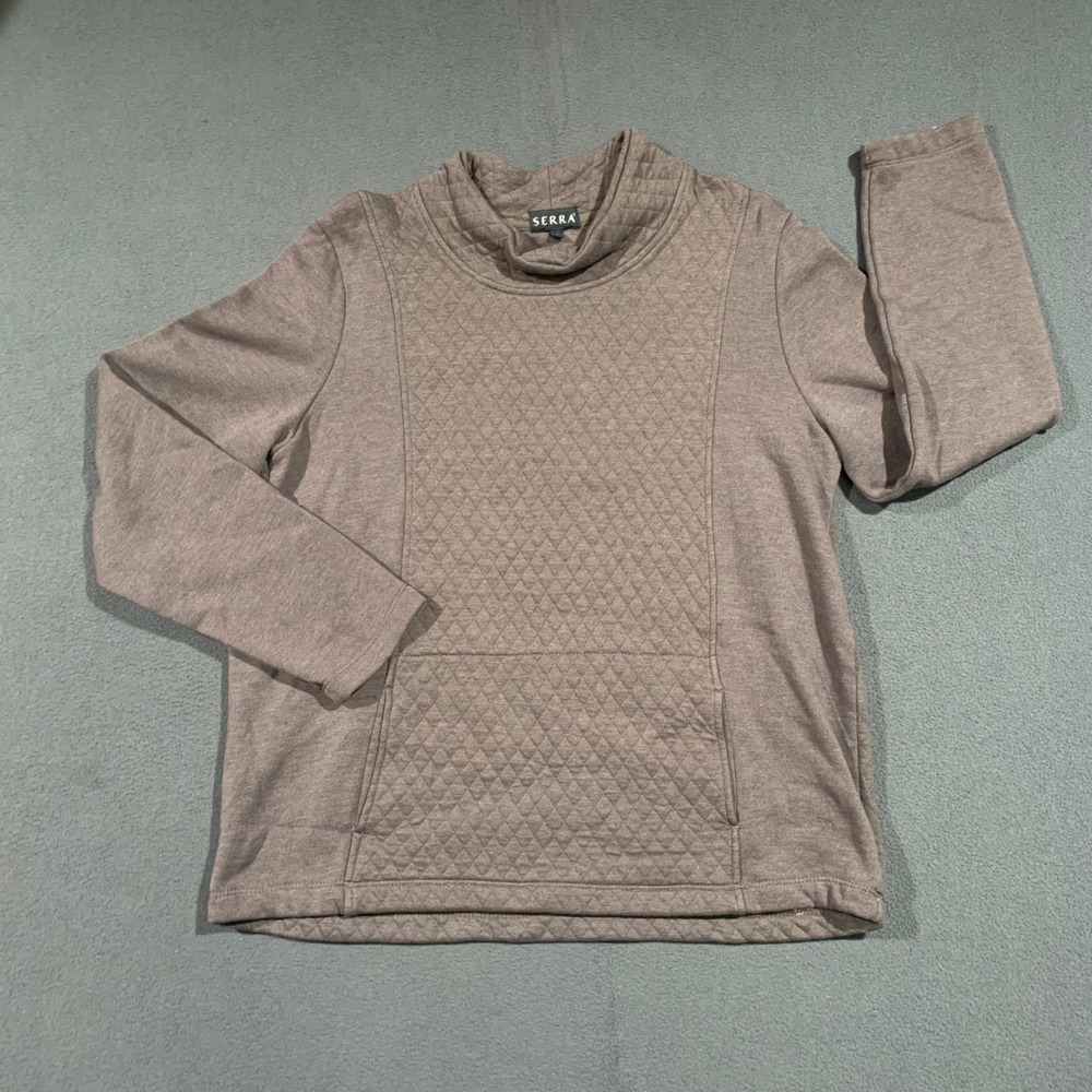 SERRA Women Quilted Mock‎ Neck Pullover Sweatshirt XL Taupe Casual Comfort